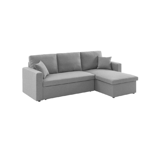 Canapé d’angle droit en tissu, 3 places, avec méridienne, gris clair