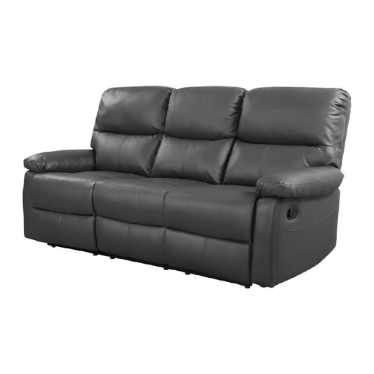 Canapé relax en cuir, 3 places, dossiers inclinables, gris foncé