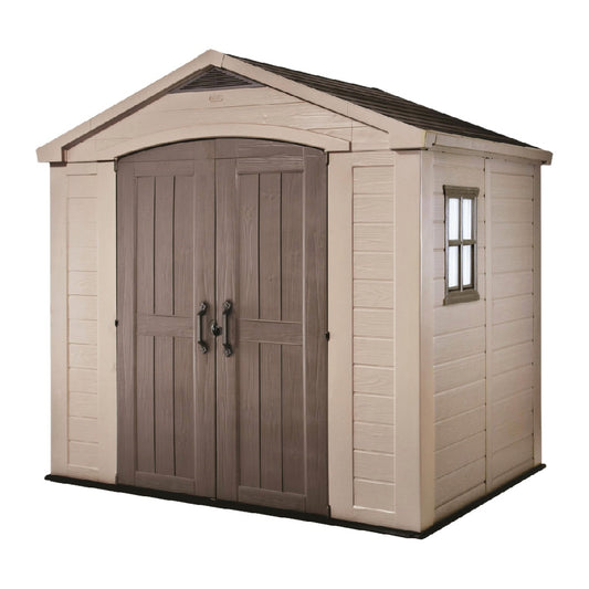 Abri de jardin en résine avec double porte et fenêtre latérale, toit à deux pentes, 7 × 7 ft