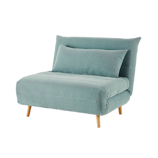 Fauteuil convertible 1 place en tissu, coloris bleu clair, pieds en bois