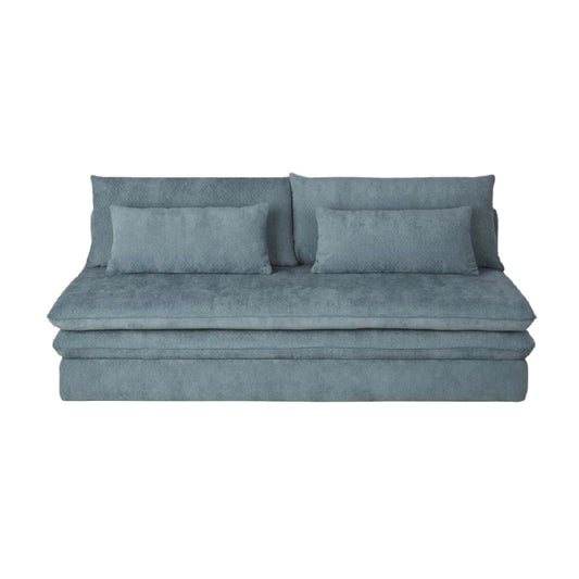 Canapé droit en tissu bleu, 3 places, style contemporain