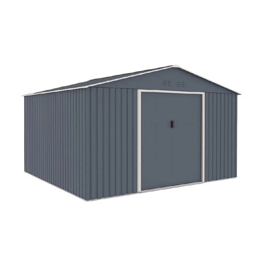 Grand Abri de Jardin en Métal Gris, Toit à Deux Pentes, Porte Simple Battante, Panneaux Ventilés